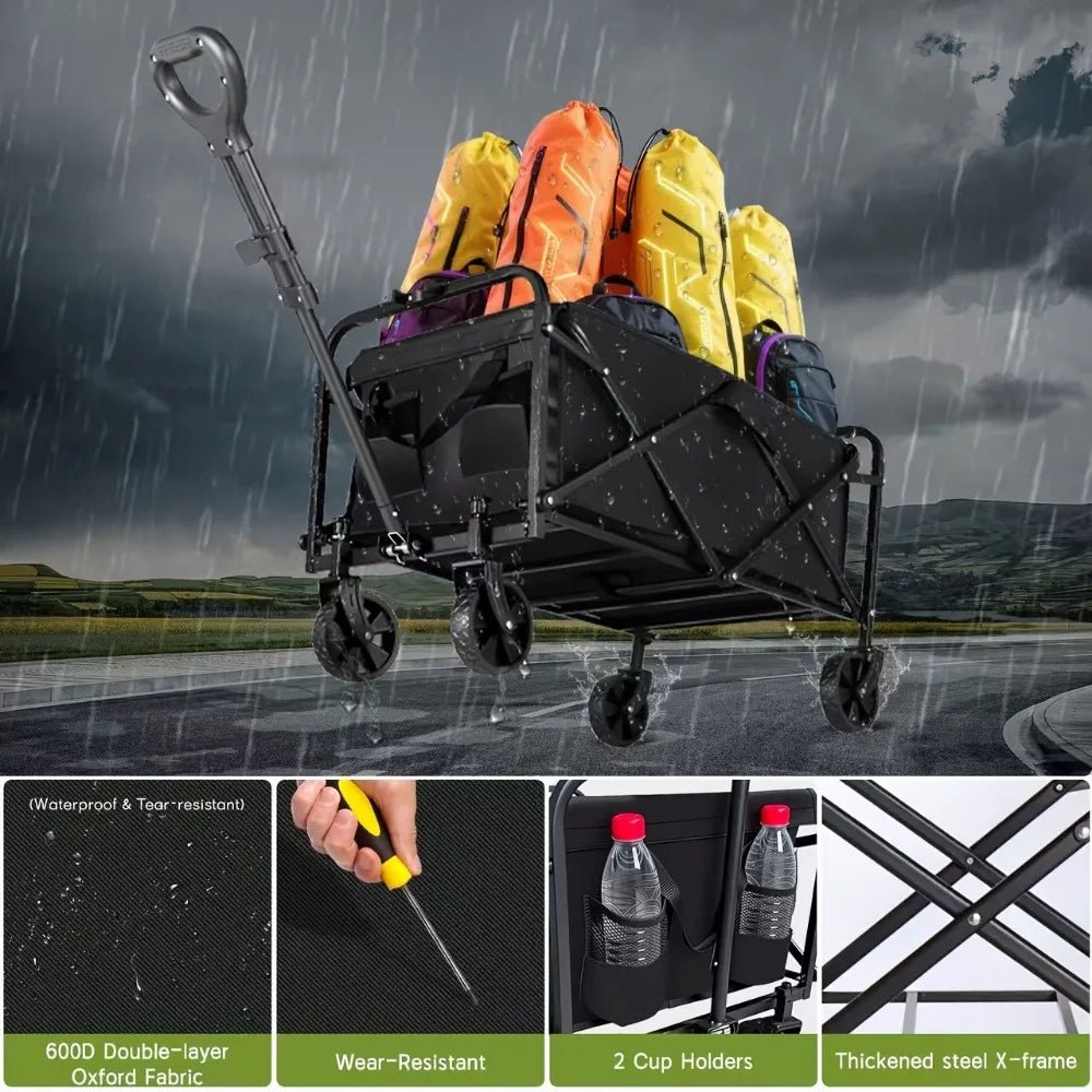 Capacity Heavy-Duty All-Terrain Folding Cart - Stainless Steel Frame and Foldable Multi-Purpose Wagon for Camping, -